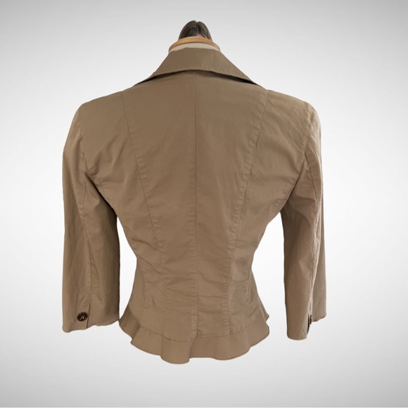 Vintage MarcCain Khaki Cotton-Blend Ruffle Blazer N2 - Picture 6 of 14